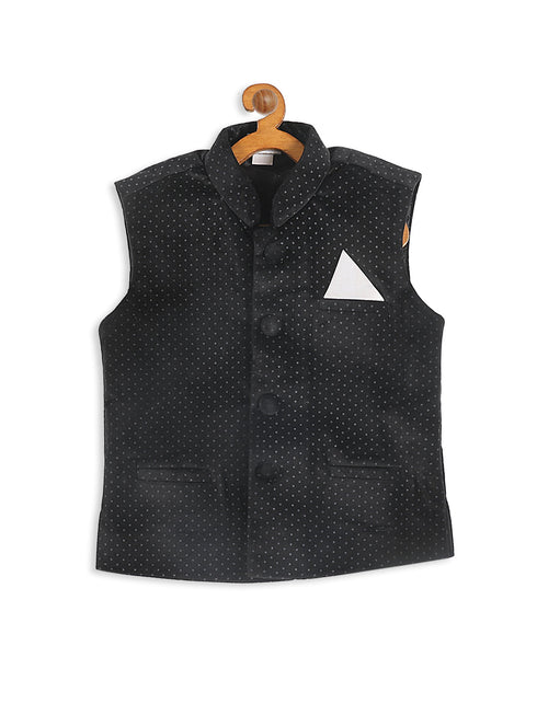 Boy's Black Polka Dot Printed Slim-Fit Nehru Jacket