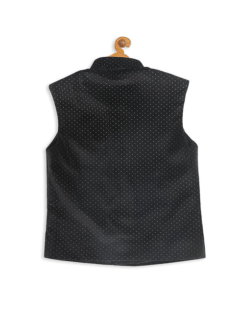 Boy's Black Polka Dot Printed Slim-Fit Nehru Jacket