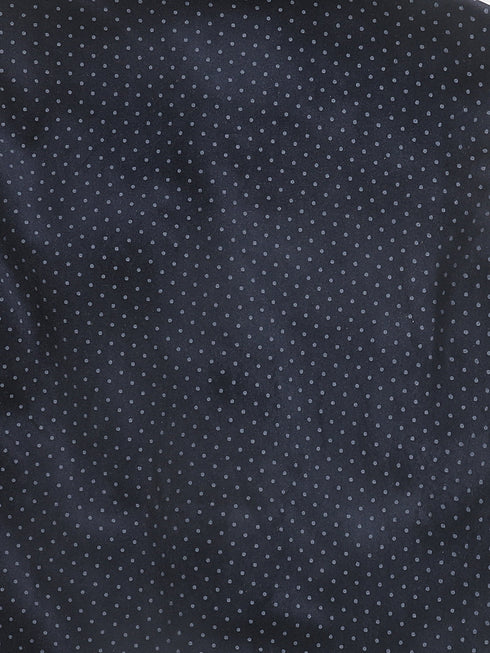 Boy's Navy Blue & White Printed Velvet Nehru Jacket