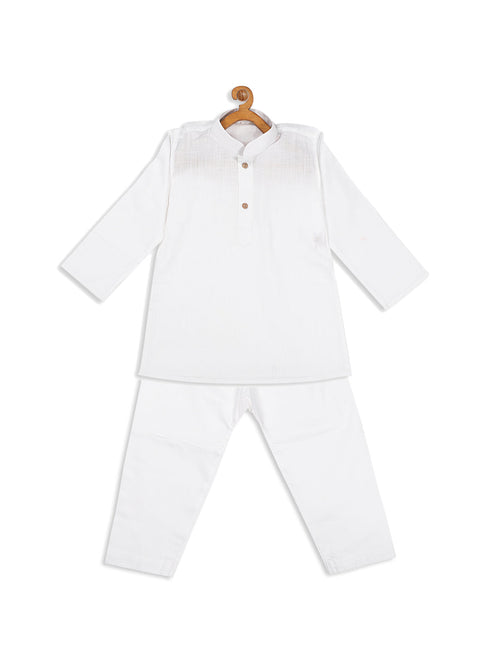 Boy's White Kurta With White Pyjama Set