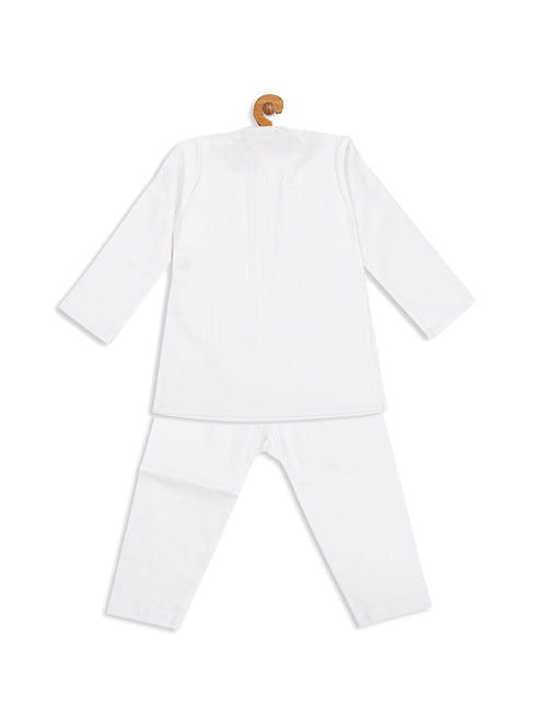 Boy's White Kurta With White Pyjama Set
