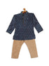 Boy's Blue Woven Design Kurta And Rose Gold Pyjama Set