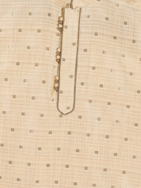 Boy's Gold Woven Design Kurta With Dhoti Set