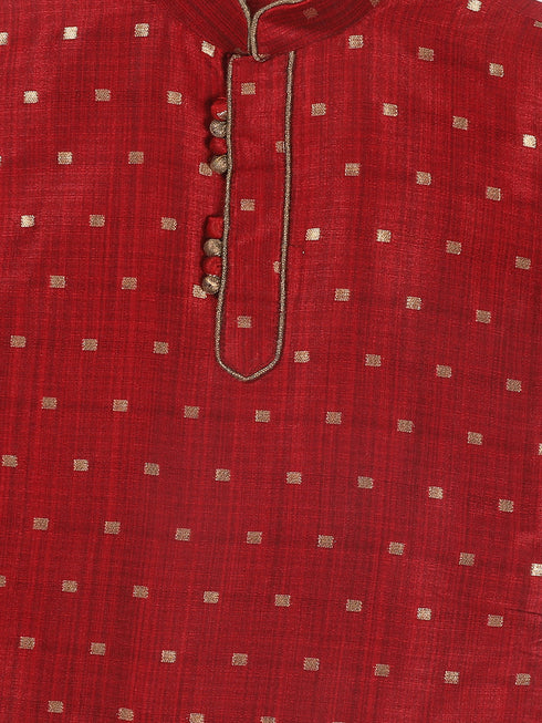 Boy's Maroon Kurta With Dhoti Pant Set