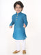 Boy's Aqua Blue And White Pure Cotton Kurta