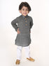 Boy's Black And White Pure Cotton Kurta Pyjama Set