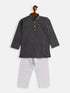 Boy's Black And White Pure Cotton Kurta Pyjama Set