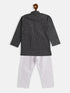 Boy's Black And White Pure Cotton Kurta Pyjama Set