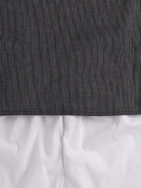 Boy's Black And White Pure Cotton Kurta Pyjama Set