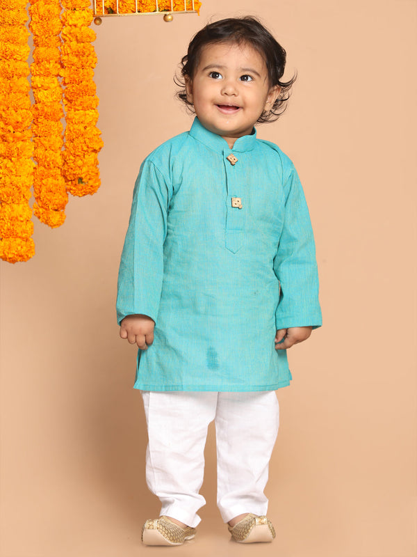 Boy's Green Striped Pure Cotton Kurta