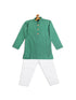 Boy's Green Striped Pure Cotton Kurta With Pyjama Set