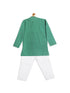 Boy's Green Striped Pure Cotton Kurta With Pyjama Set