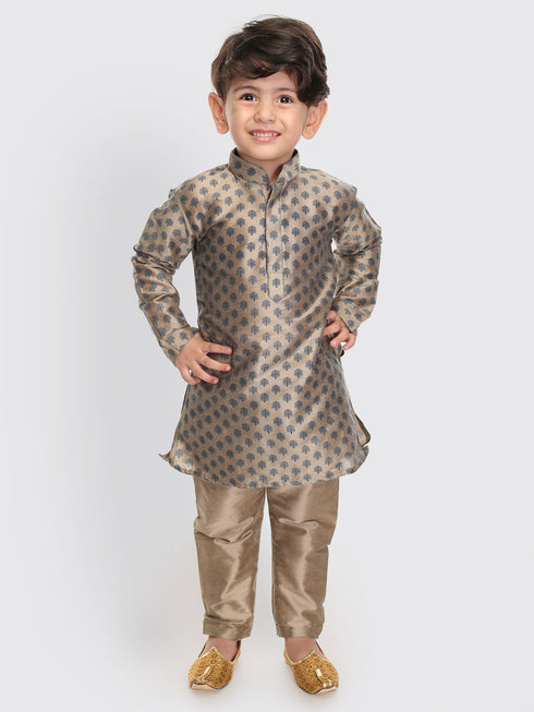 Boy's Chiku Cotton Blend Kurta Pyjama Set