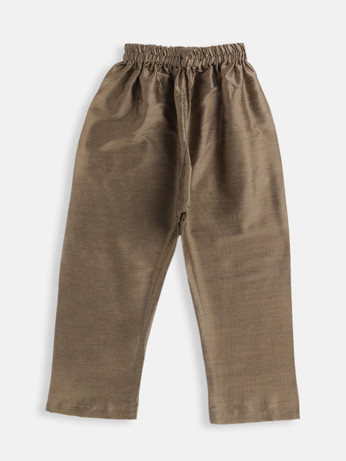 Boy's Chiku Cotton Blend Kurta Pyjama Set