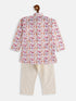 Boy's Multicolor-Base-White Cotton Blend Kurta Pyjama Set
