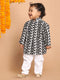 Sishu Boy's Black Chikankari Pure Cotton Kurta With White Pyjama Set