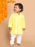 Sishu Boy's Mustard Floral Chikankari Pure Cotton Kurta With Pyjama