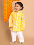 Sishu Boy's Orange Floral Chikankari Pure Cotton Kurta With White Pyjama Set
