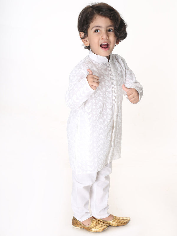 Boy's White Pure Cotton Kurta Pyjama Set