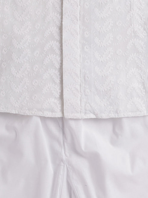 Boy's White Pure Cotton Kurta Pyjama Set