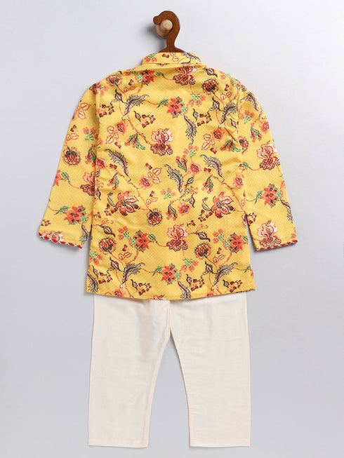 Sishu Boy's' Multicolor-Base-Mustard And Cream Kurta Pyjama Set