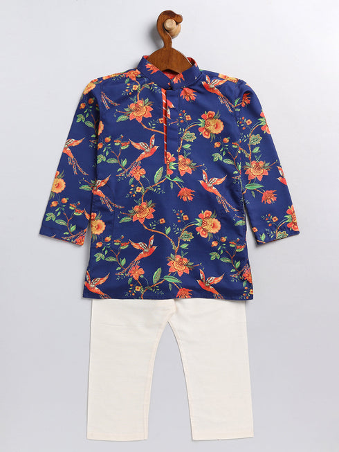 Sishu Boy's' Multicolor-Base-Navy Blue Kurta And Pyjama Set With Leheria Border