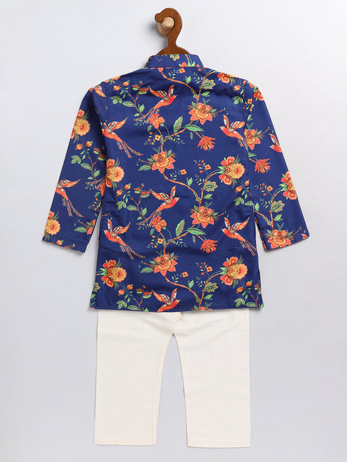Sishu Boy's' Multicolor-Base-Navy Blue Kurta And Pyjama Set With Leheria Border