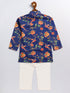 Sishu Boy's' Multicolor-Base-Navy Blue Kurta And Pyjama Set With Leheria Border