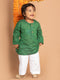 Boy's' Green Cotton Kurta And White Pyjama Set