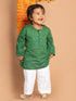 Boy's' Green Cotton Kurta And White Pyjama Set