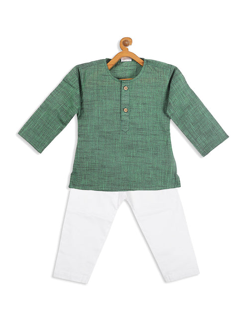 Boy's' Green Cotton Kurta And White Pyjama Set
