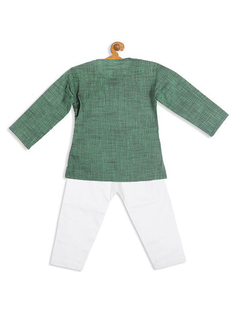 Boy's' Green Cotton Kurta And White Pyjama Set