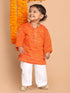 Sishu Boy's' Orange Cotton Kurta And White Pyjama Set