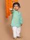 Boy's Parrot Green Cotton Kurta And White Pyjama Set