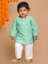 Boy's Parrot Green Cotton Kurta And White Pyjama Set