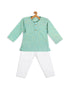 Boy's Parrot Green Cotton Kurta And White Pyjama Set