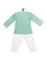 Boy's Parrot Green Cotton Kurta And White Pyjama Set