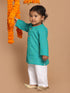 Sishu Boy's' Turquoise Blue Cotton Kurta And White Pyjama Set