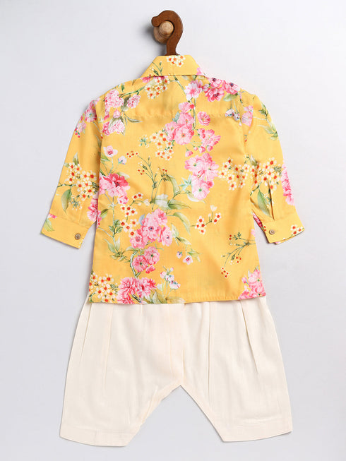 Sishu Boy's Yellow Floral Printed Kurta Patiala Set