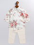 Boy's Cream Floral Printed Angrakha Kurta Pyjama Set