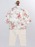 Boy's Cream Floral Printed Angrakha Kurta Pyjama Set