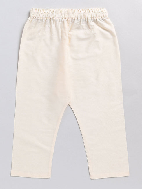 Boy's Cream Floral Printed Angrakha Kurta Pyjama Set