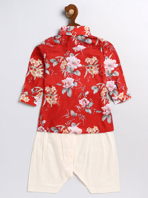 Sishu Boy's Red Floral Printed Kurta Patiala Set