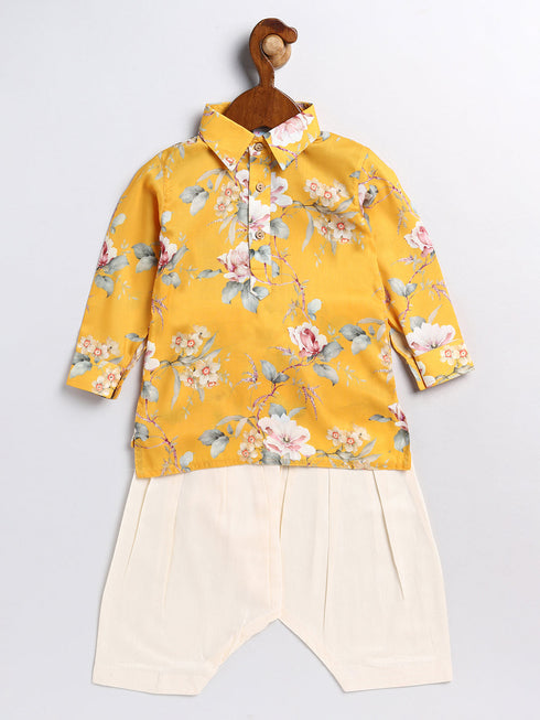 Boy's Yellow Floral Printed Kurta Patiala Set