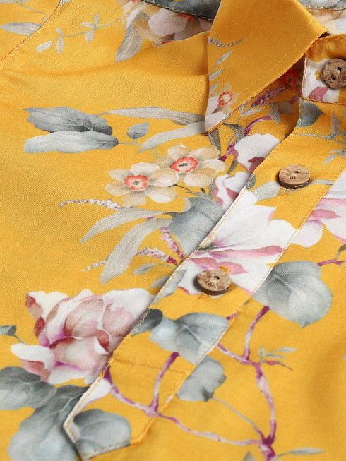 Boy's Yellow Floral Printed Kurta Patiala Set