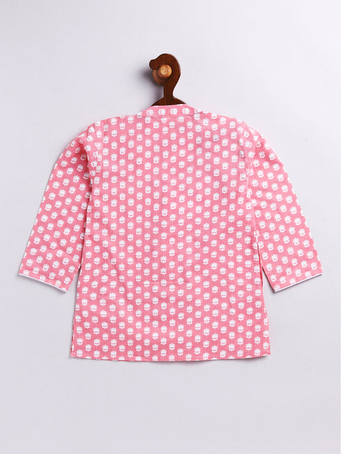 Infant Boy's Pink And White Cotton Kurta Pyjama Set