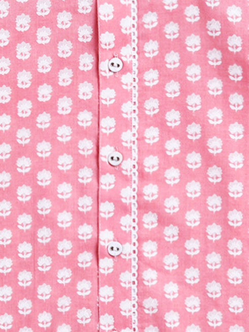Infant Boy's Pink And White Cotton Kurta Pyjama Set