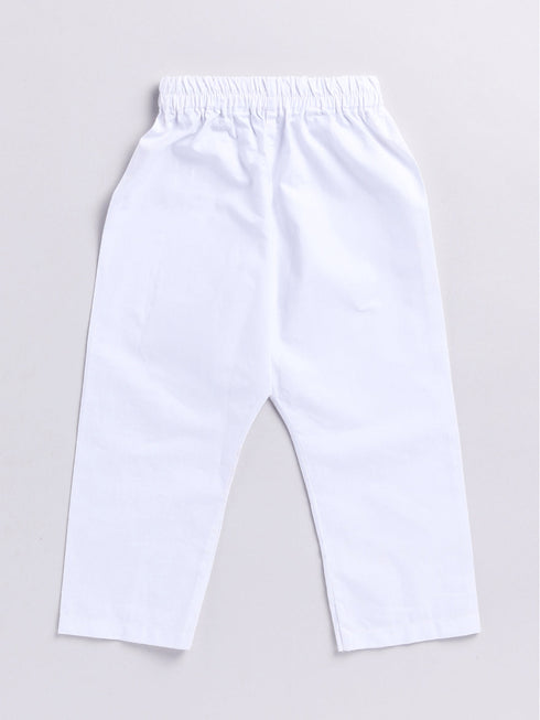 Infant Boy's Pink And White Cotton Kurta Pyjama Set