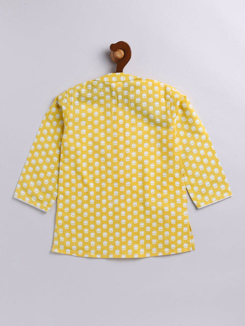 Infant Boy's Yellow And White Cotton Kurta Pyjama Set