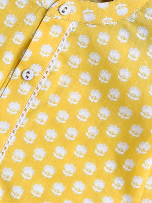 Infant Boy's Yellow And White Cotton Kurta Pyjama Set